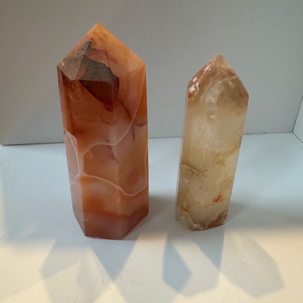 Pair of small carnelian towers